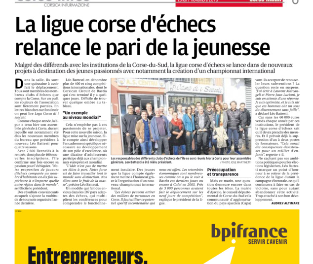Assemblée Générale Elective de la ligue Corse des Echecs, ce dimanche à Corti Assemblée Générale Elective de la ligue Corse des Echecs, ce dimanche à Corti