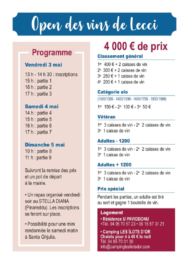 Open des Vins de Lecci du 3 au 5 mai 2019 Open des Vins de Lecci du 3 au 5 mai 2019