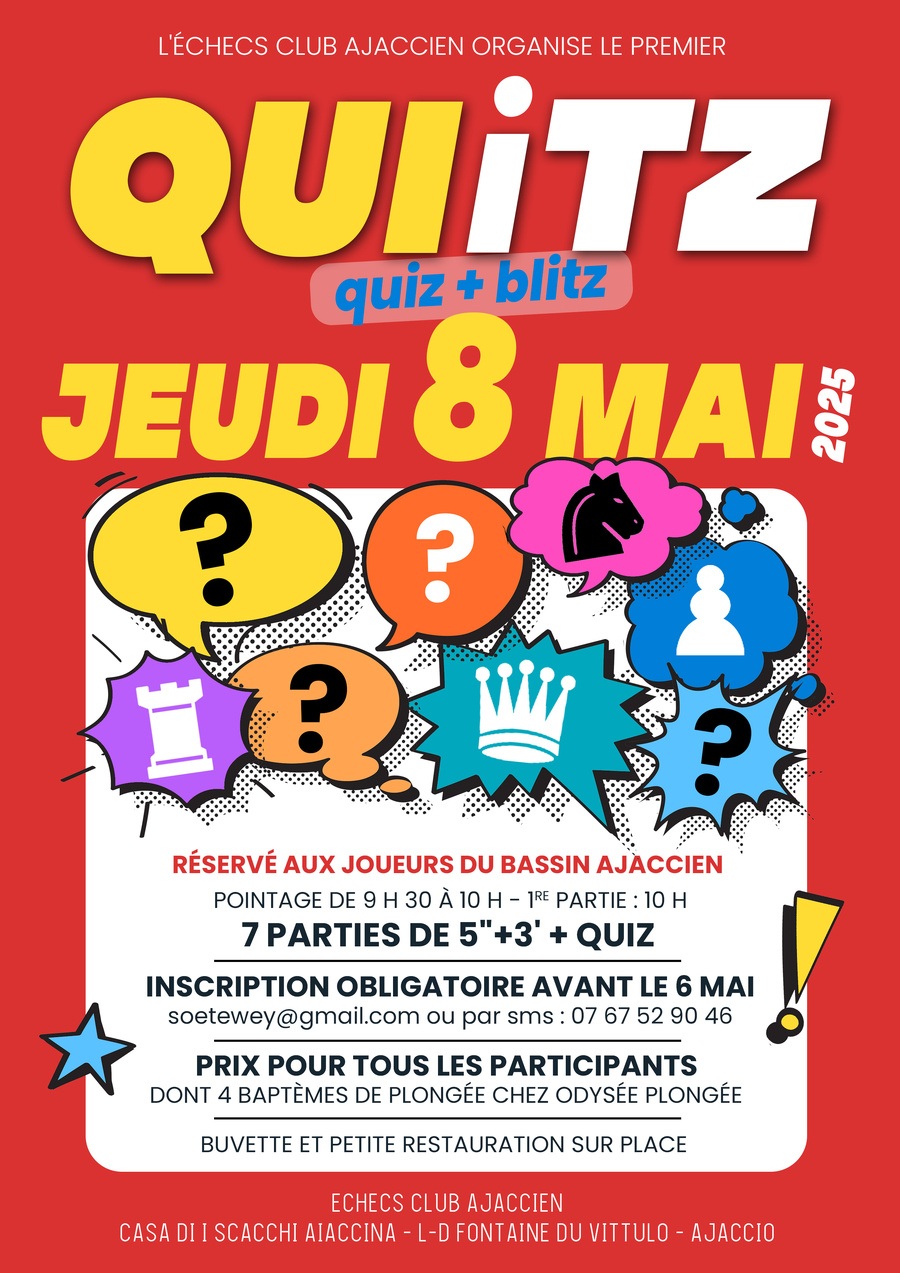 Tournoi Blitz & Quiz le 8 mai à Ajaccio
