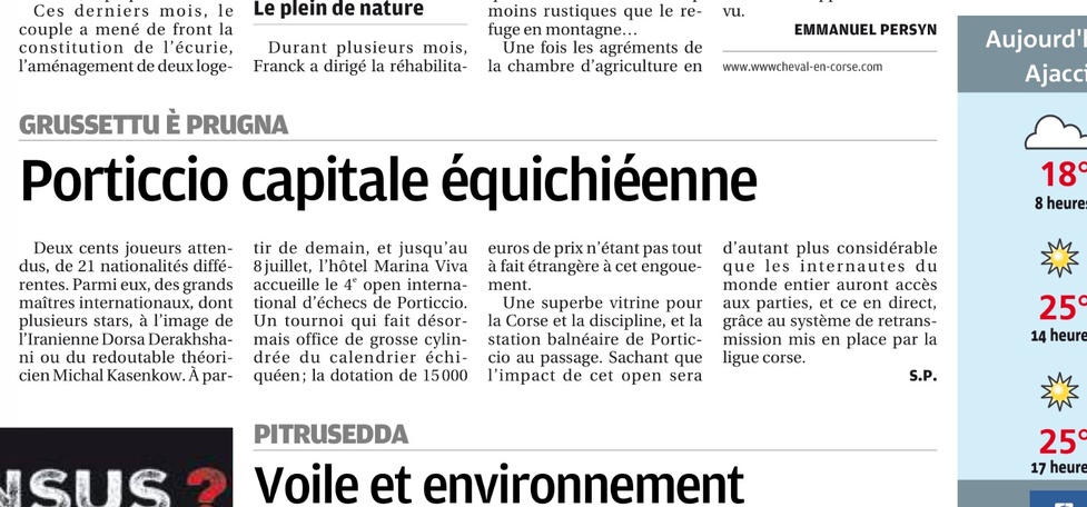 Annonce de l'Open dans le Corse-Matin de ce samedi