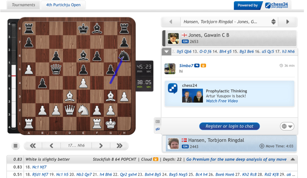 Le tournoi suivi dans le monde entier via Chessbase, Chess 24, Chessbomb...