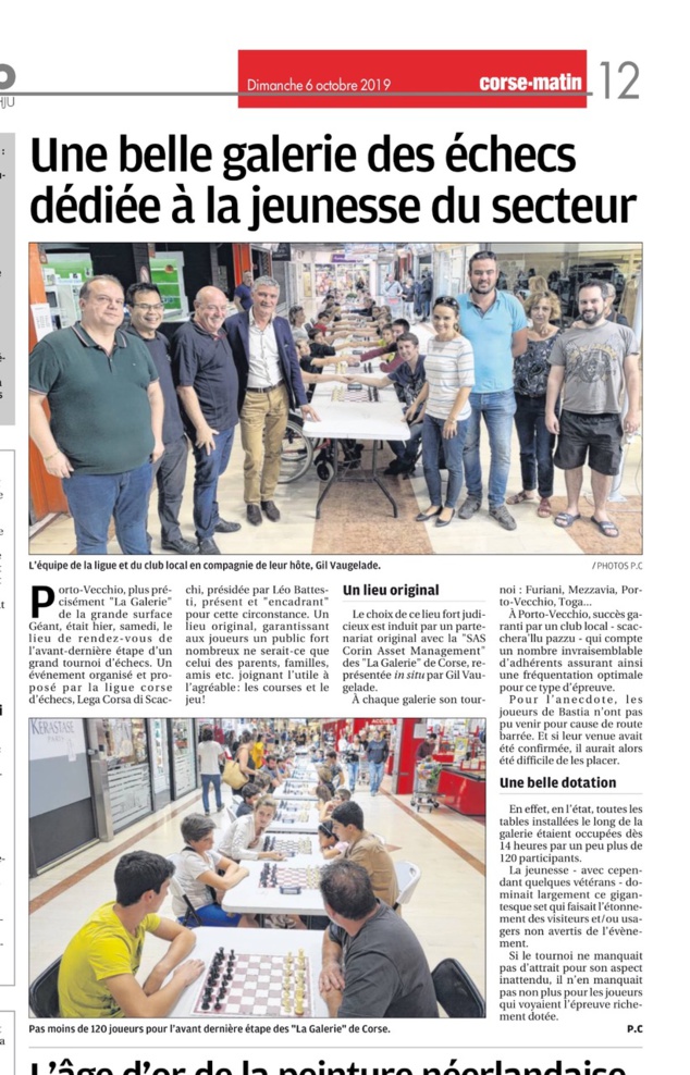 Une belle couverture du tournoi dans le Corse Matin du 6 octobre Une belle couverture du tournoi dans le Corse Matin du 6 octobre