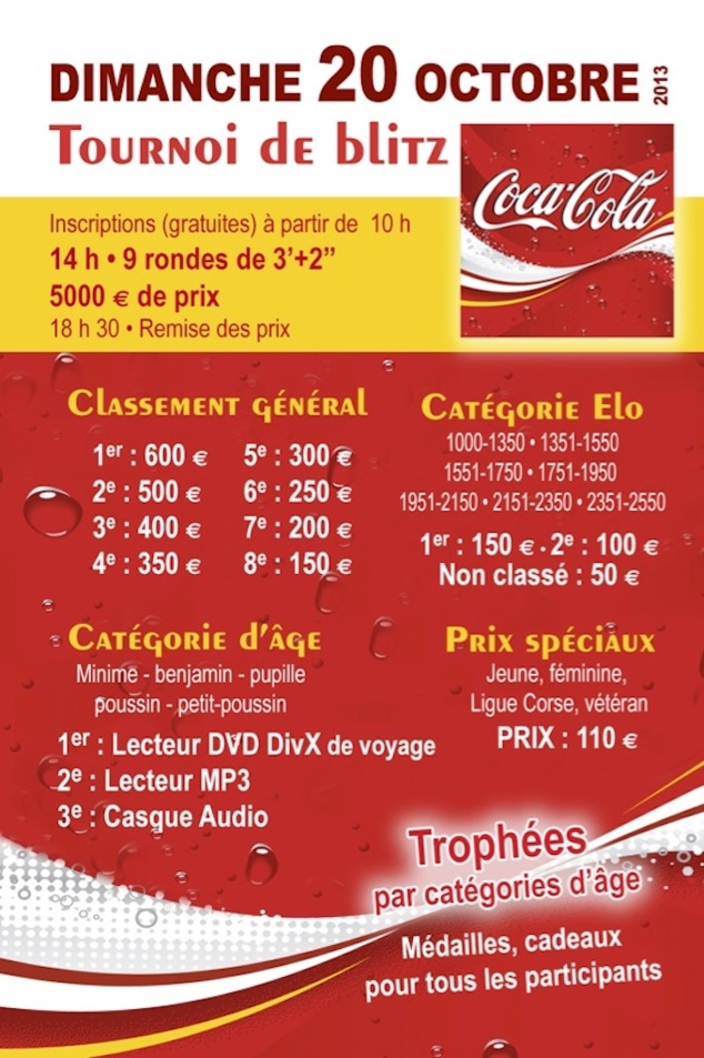 Un tournoi de Blitz Coca Cola doté de 5 000 € durant le Corsican Circuit ! Un tournoi de Blitz Coca Cola doté de 5 000 € durant le Corsican Circuit !