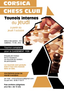 Reprise des tournois fermés au Corsica Chess Club Reprise des tournois fermés au Corsica Chess Club
