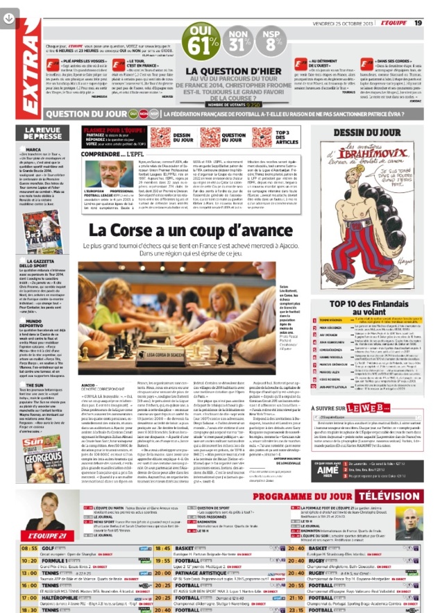 Consécration sportive  : reportage sur le Corsican circuit dans l'Equipe et sur Chessbase