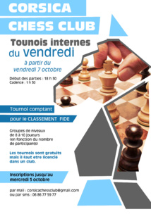 Reprise et appariements des tournois fermés du vendredi au Corsica Chess club