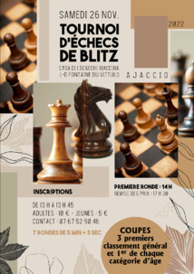Tournoi de Blitz di I Scacchi Aiaccini, samedi 26 novembre Tournoi de Blitz di I Scacchi Aiaccini, samedi 26 novembre
