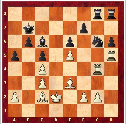 La position après l'erreur  de Carlsen Rd2. En répliquant par Cxe5 Anand aurait eu un avantage décisif.