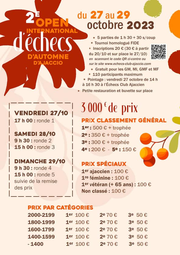2e Open international d'automne d'Aiacciu - 27 au 29 octobre 2023 2e Open international d'automne d'Aiacciu - 27 au 29 octobre 2023