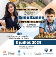 Mitra Hejazipour et Marc'Andria Maurizzi en parties simultanées lundi à Bastia Mitra Hejazipour et Marc'Andria Maurizzi en parties simultanées lundi à Bastia