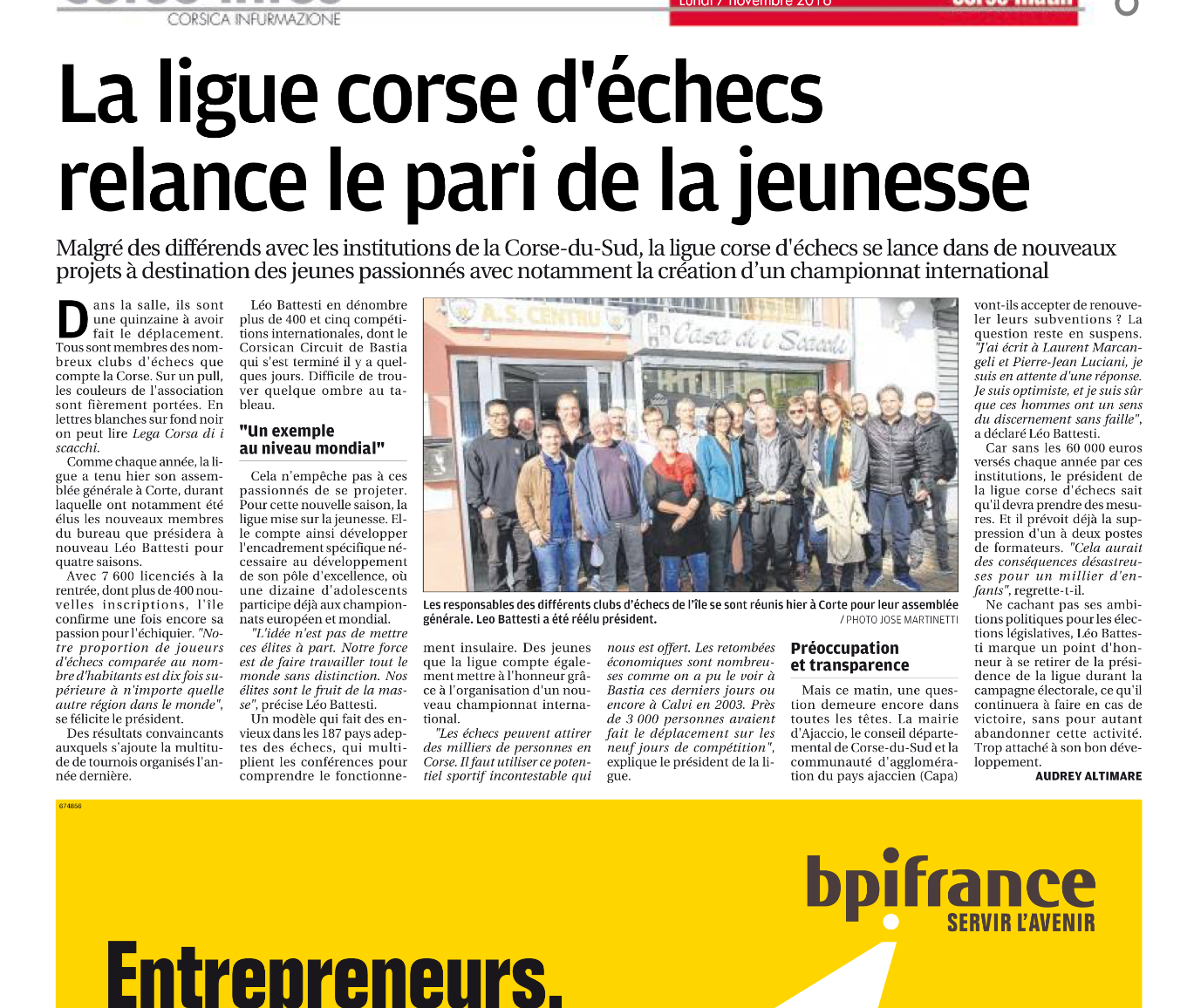 A la Une du quotidien Corse Matin