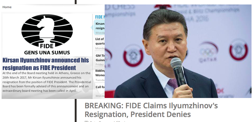 Le site de la #FIDE annonce sa démission, #Kirsan Ilyumzhinov dément !