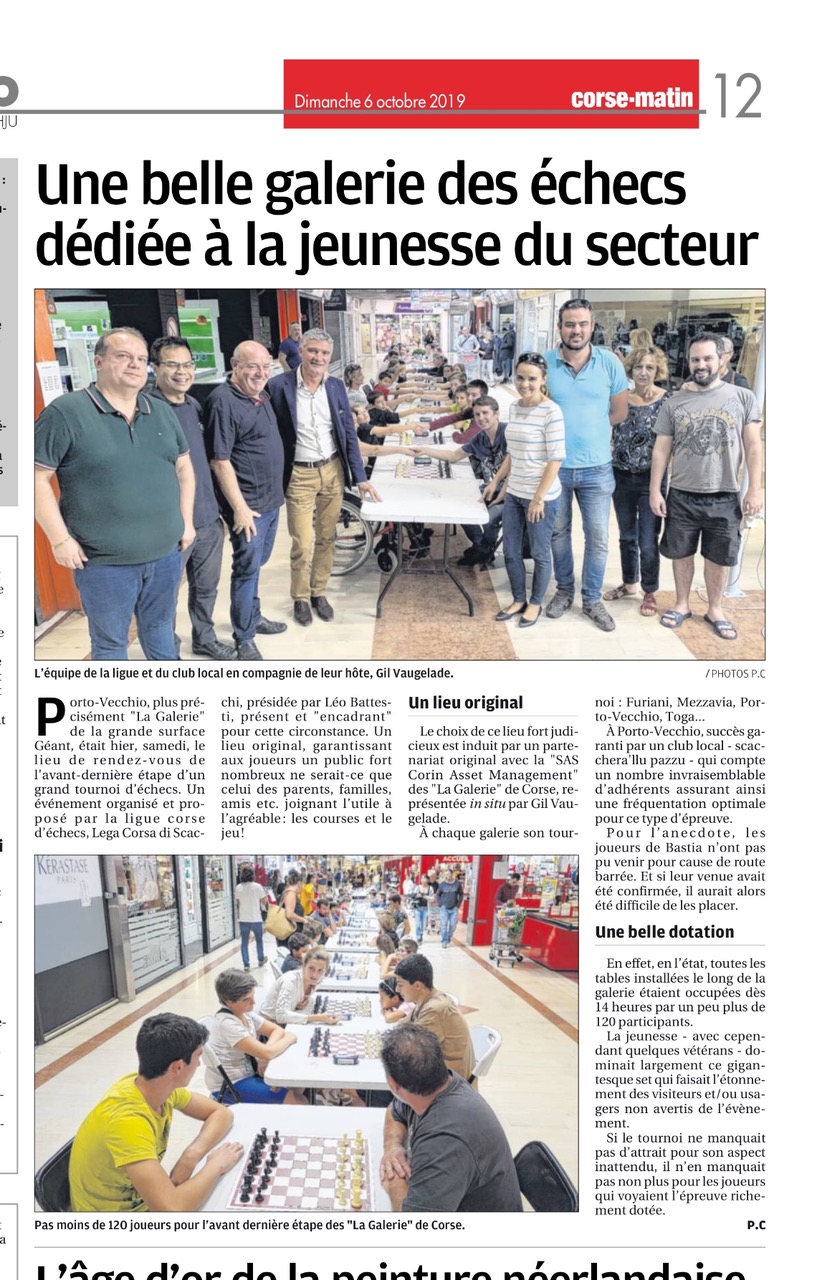 Une belle couverture du tournoi  dans le Corse Matin du 6 octobre