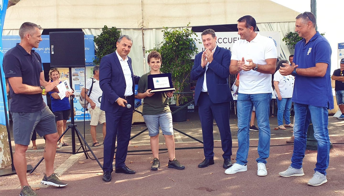 De gauche à droite Christophe Santini parrain de cette édition, François Tatti président de la CAB, Marc’ Andria Maurizzi, François Ravier Préfet de la Haute-Corse, Louis Pozzo di Borgo vice président à la politique sportive de la CAB, Serge Linale adjoint à la mairie de Bastia