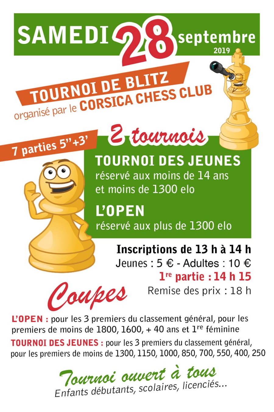 Belles victoires de Nabil Bouslimi et de Cerise Castagnerol aux Blitz de rentrée du Corsica Chess Club