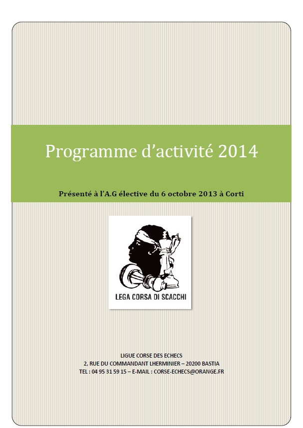 Un document exceptionnel et instructif  : le programme d'activité de la ligue corse pour 2014