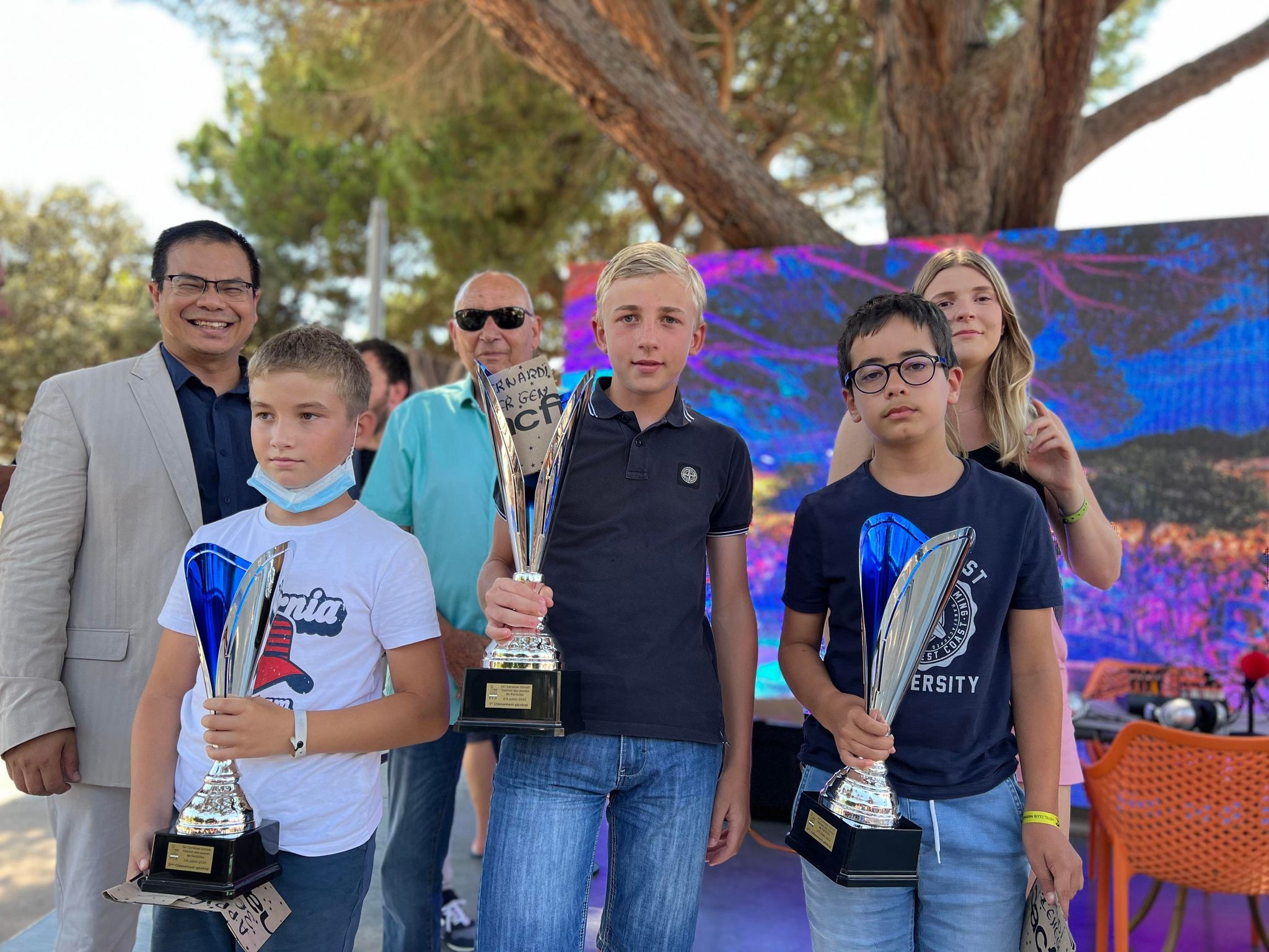 Le podium du tournoi des jeunes de Purtichju: de g. à d. :  Andria Appietto 3e, Nicolas Bernardi Vainqueur, Pierre-Marie Gerandi 2e