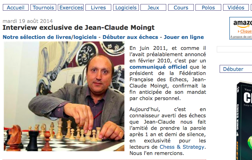 Plusieurs mises au point de l'ex-Président de la FFE sur Chess & Strategy