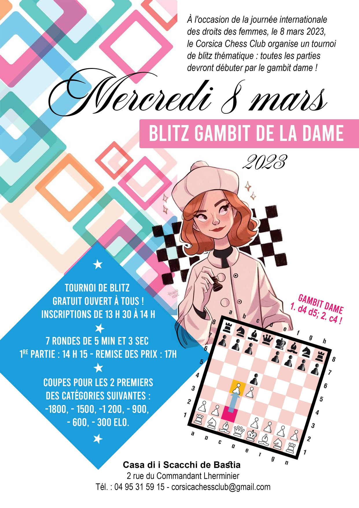 Succès du tournoi Gambit de la Dame pour la journée internationale des droits des femmes et la semaine de la Mixité
