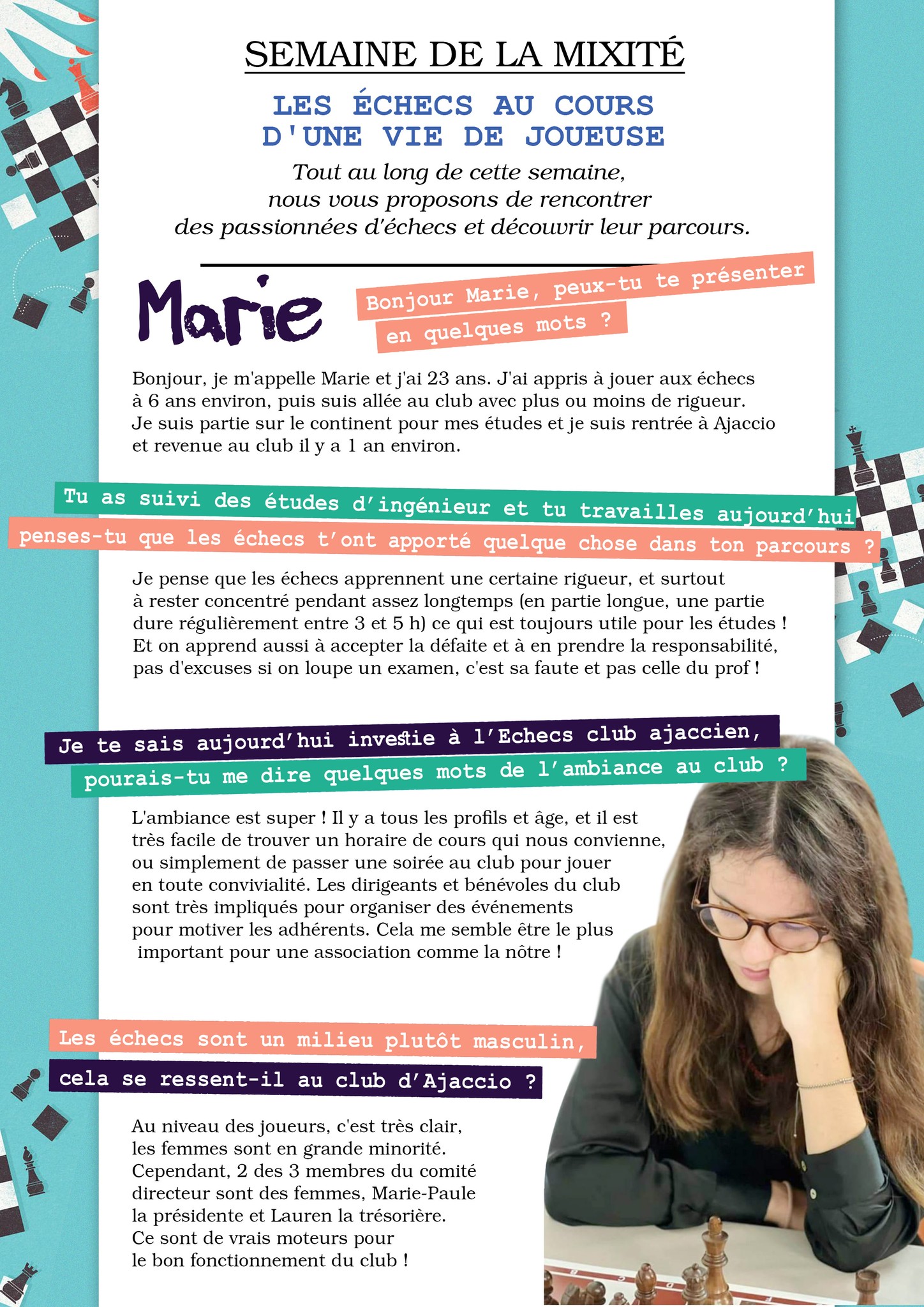 Les échecs au féminin : découvrez le parcours de passionnées à travers la semaine de la Mixité
