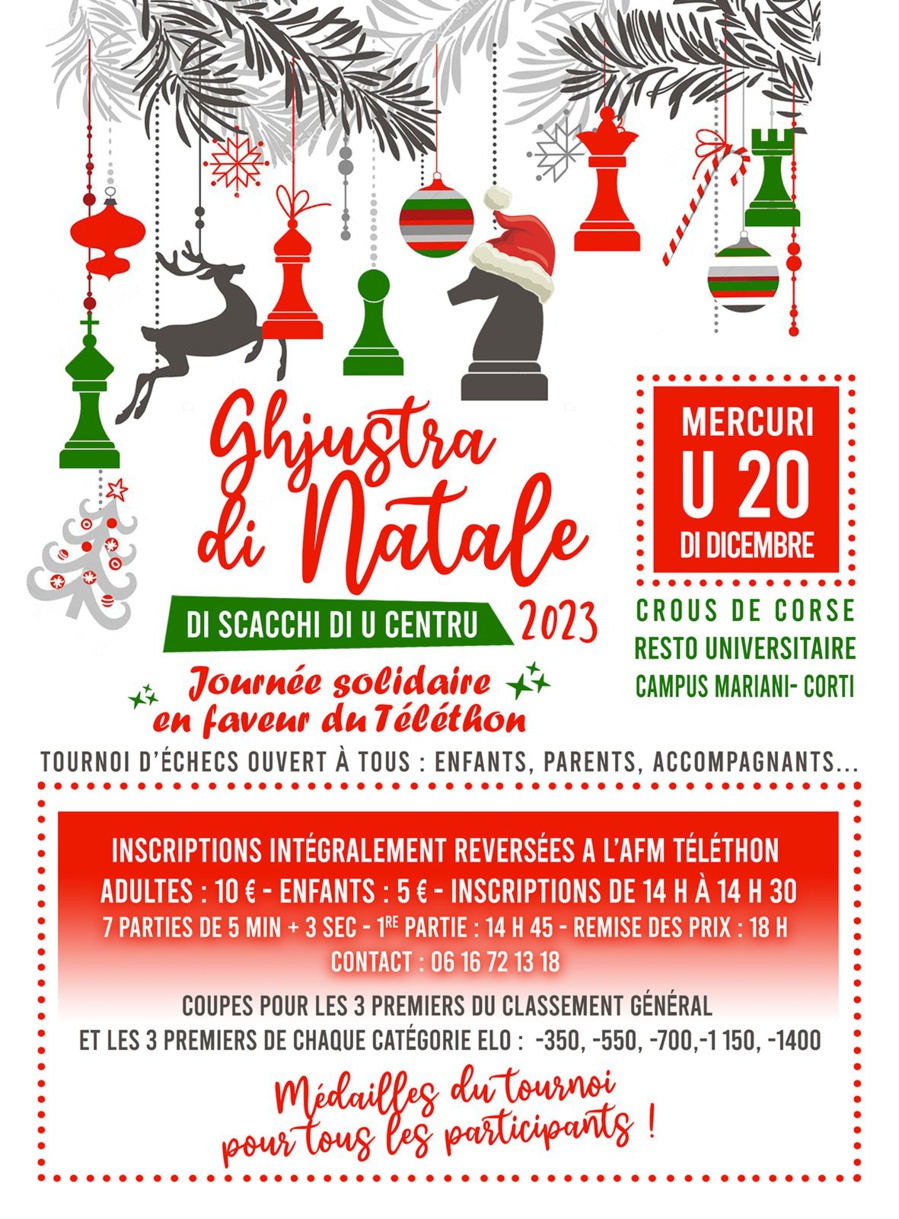 Tournoi de Noel de l’Associu I Scacchi di U Centru : une journée solidaire en faveur du Téléthon