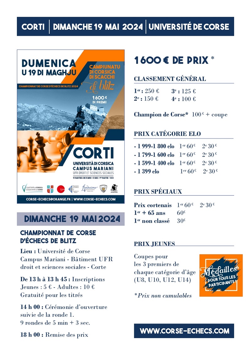 Championnat de Corse de Blitz à Corti - 19 mai 2024