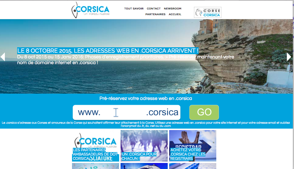 Notre site choisi pour être l'un des premiers accessible sur le web en .corsica !