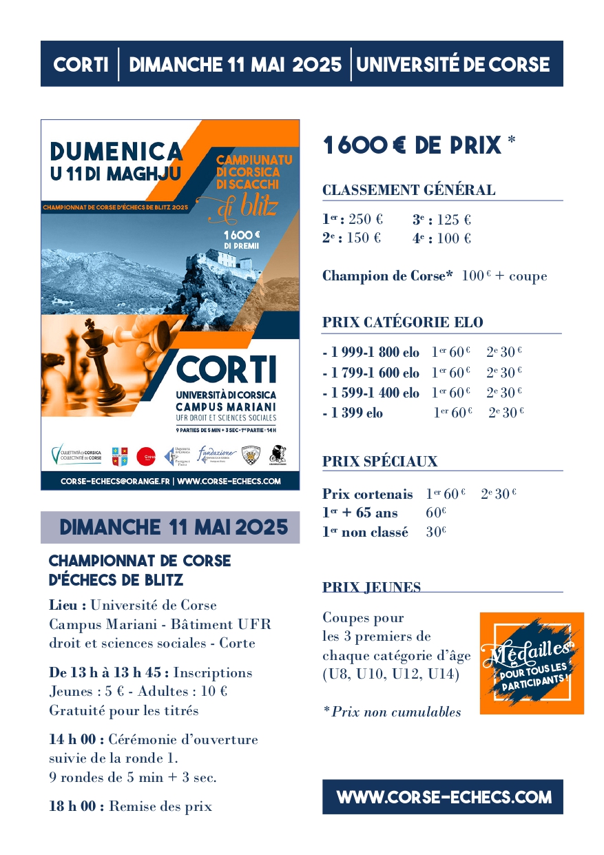 Championnat de Corse de Blitz – Corti - 11/05/2025