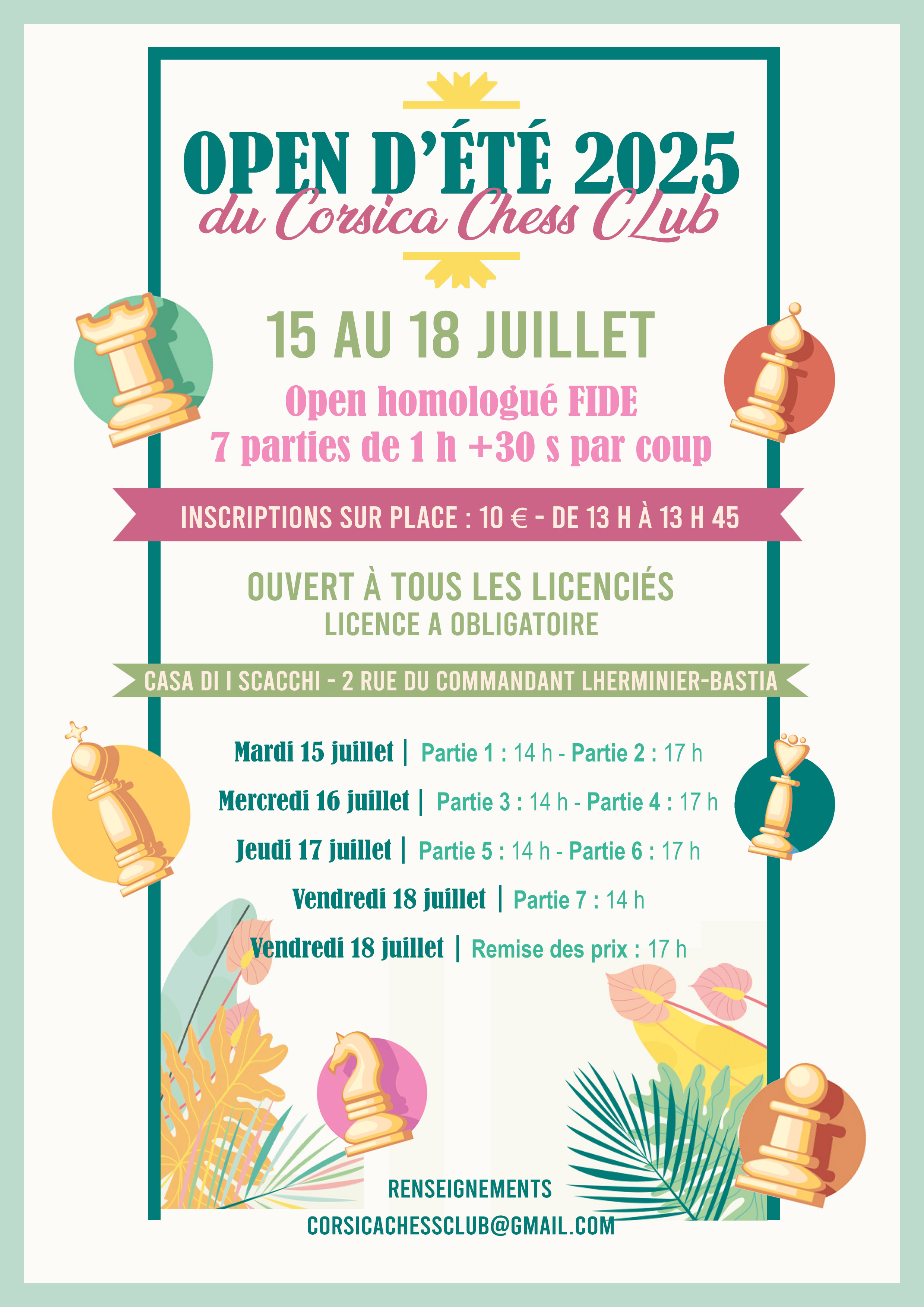 Open d'Été du Corsica Chess Club du 15/07 au 18/07/2025