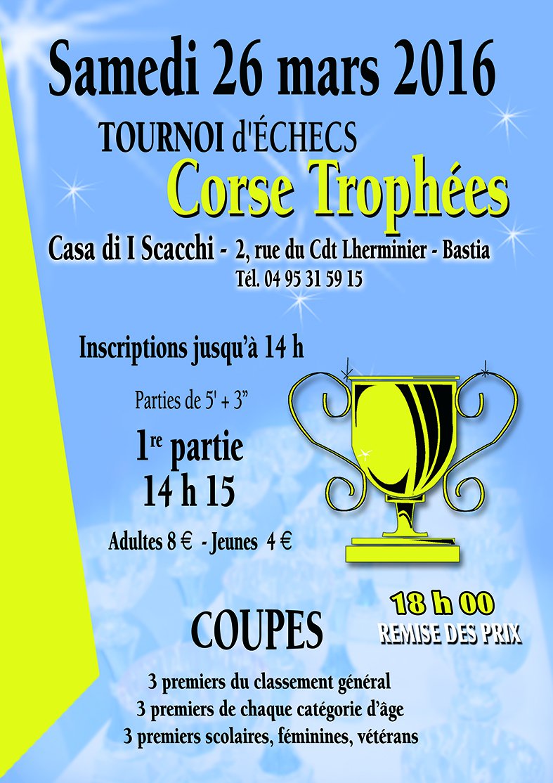 Tournois de blitz à Ghisunaccia et Bastia, pour ce week-end de Pâques
