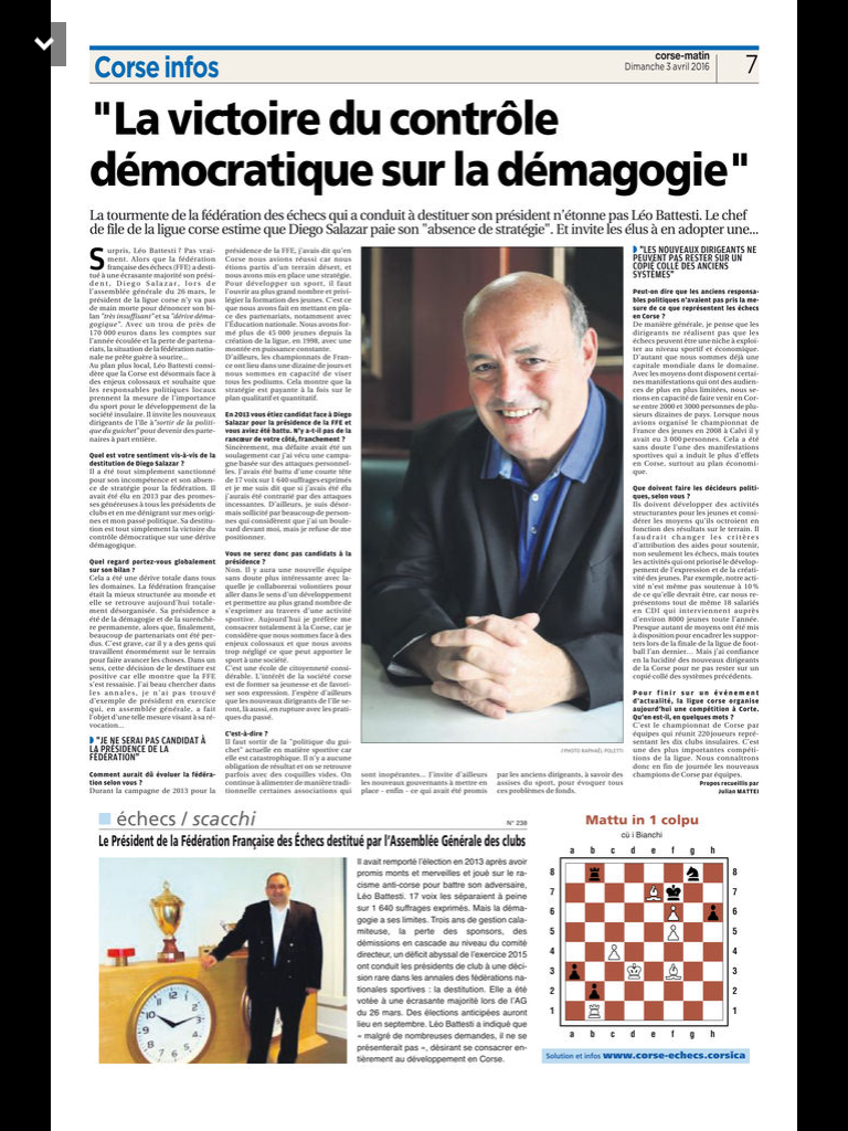 A la Une Corse Matin le choix et l'appel du Président de la ligue