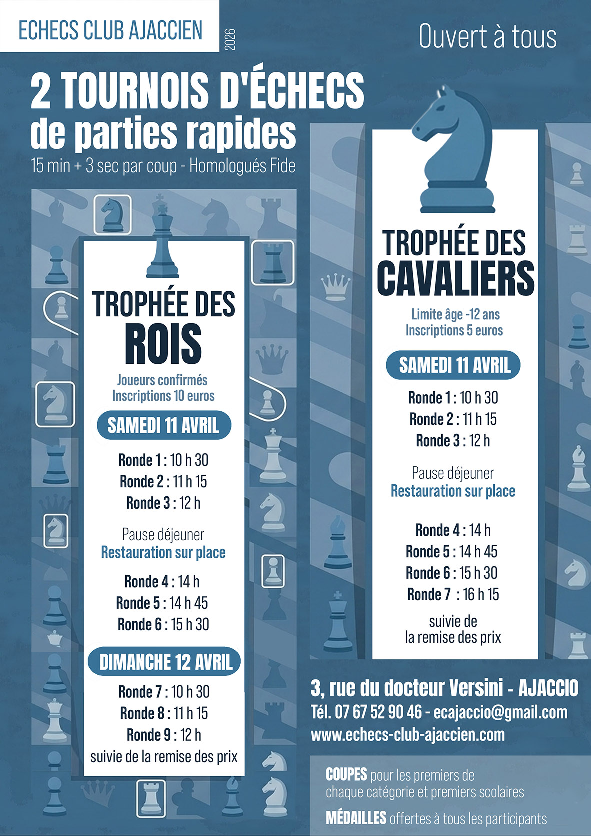 Tournoi de parties rapides à Ajaccio - 11 et 12 avril 2026