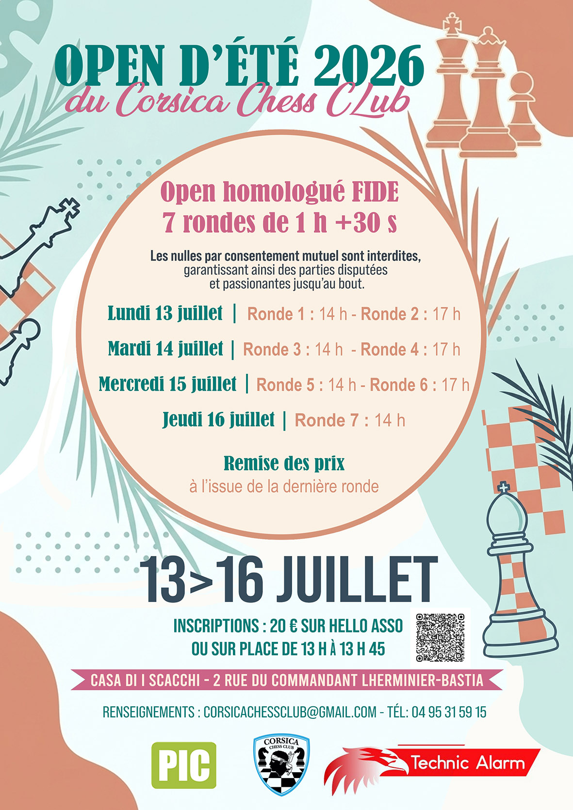 Open d'été du Corsica Chess Club - 13 au 16 juillet 2026