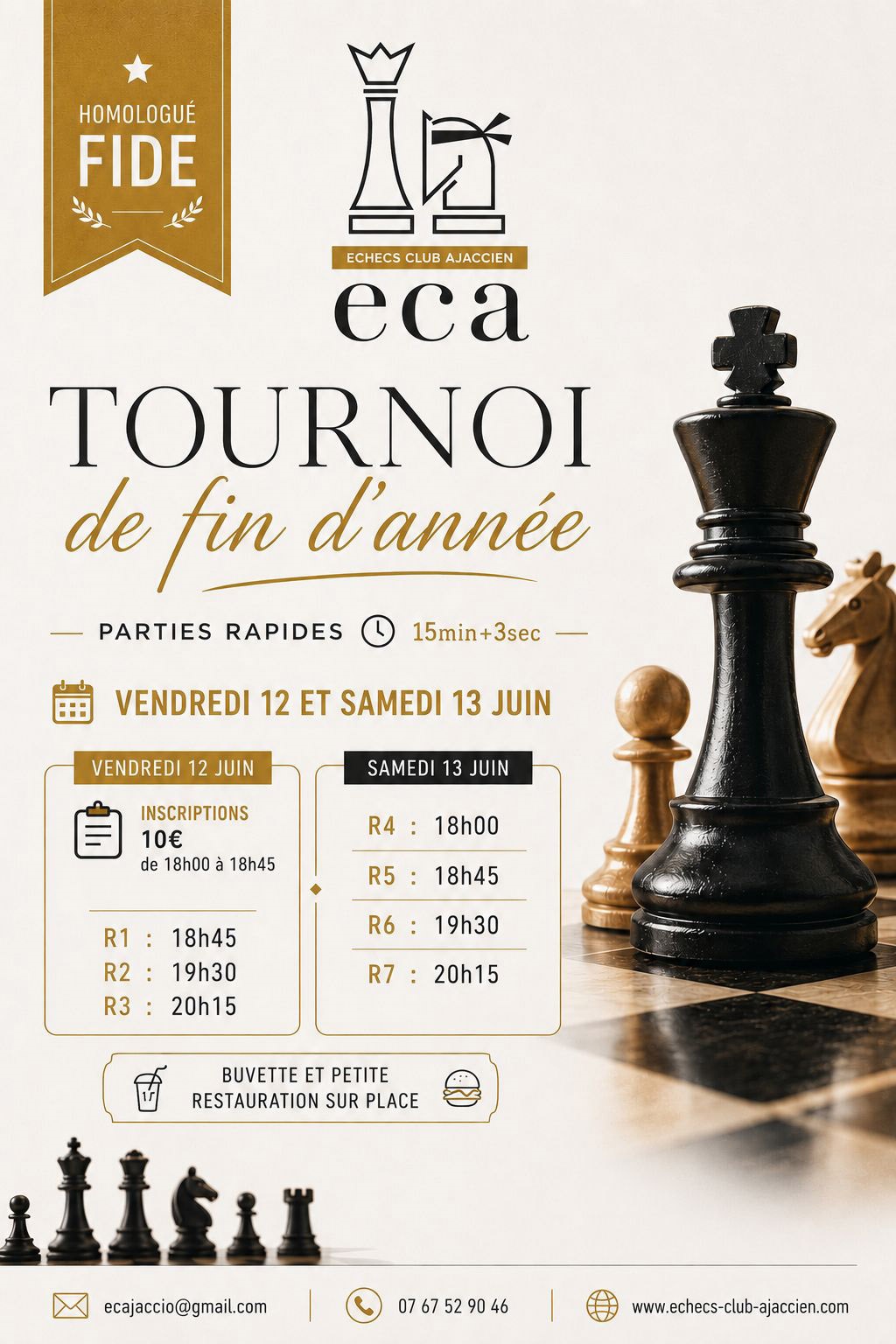 Tournoi de fin de saison de l'Échecs Club Ajaccien - 12 et 13 juin 2026