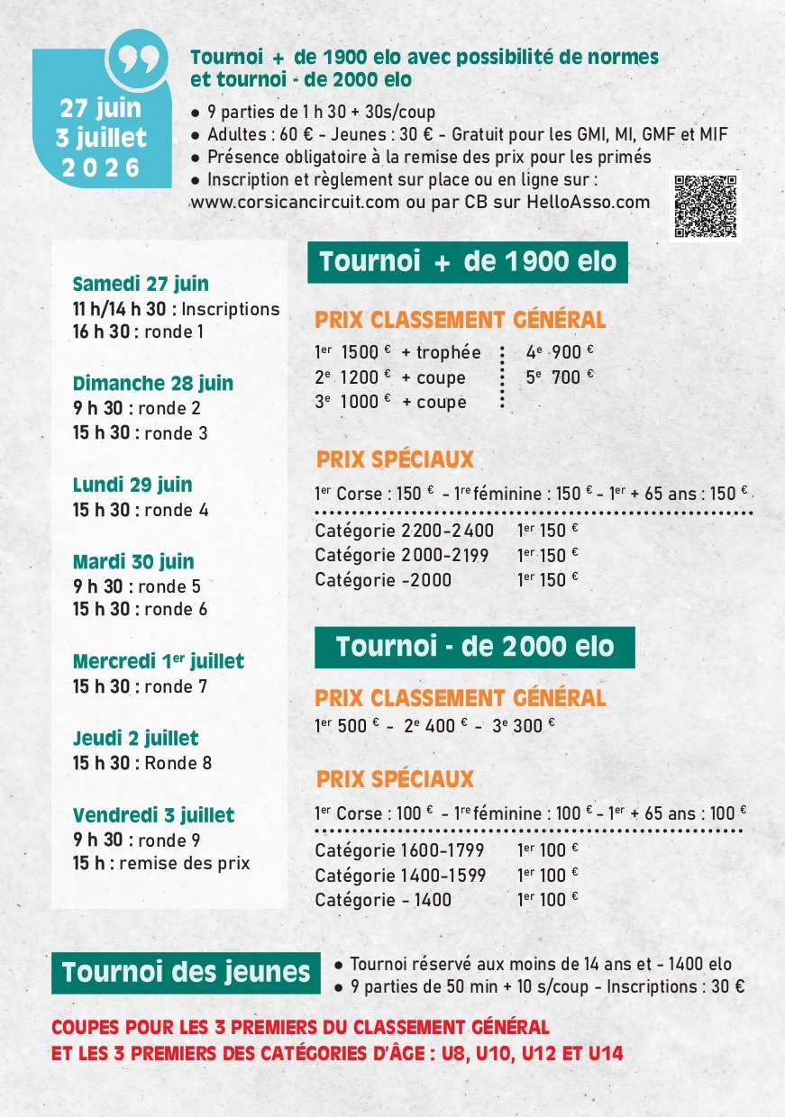L’élite des échecs attendue en Corse du 27 juin au 5 juillet 2026