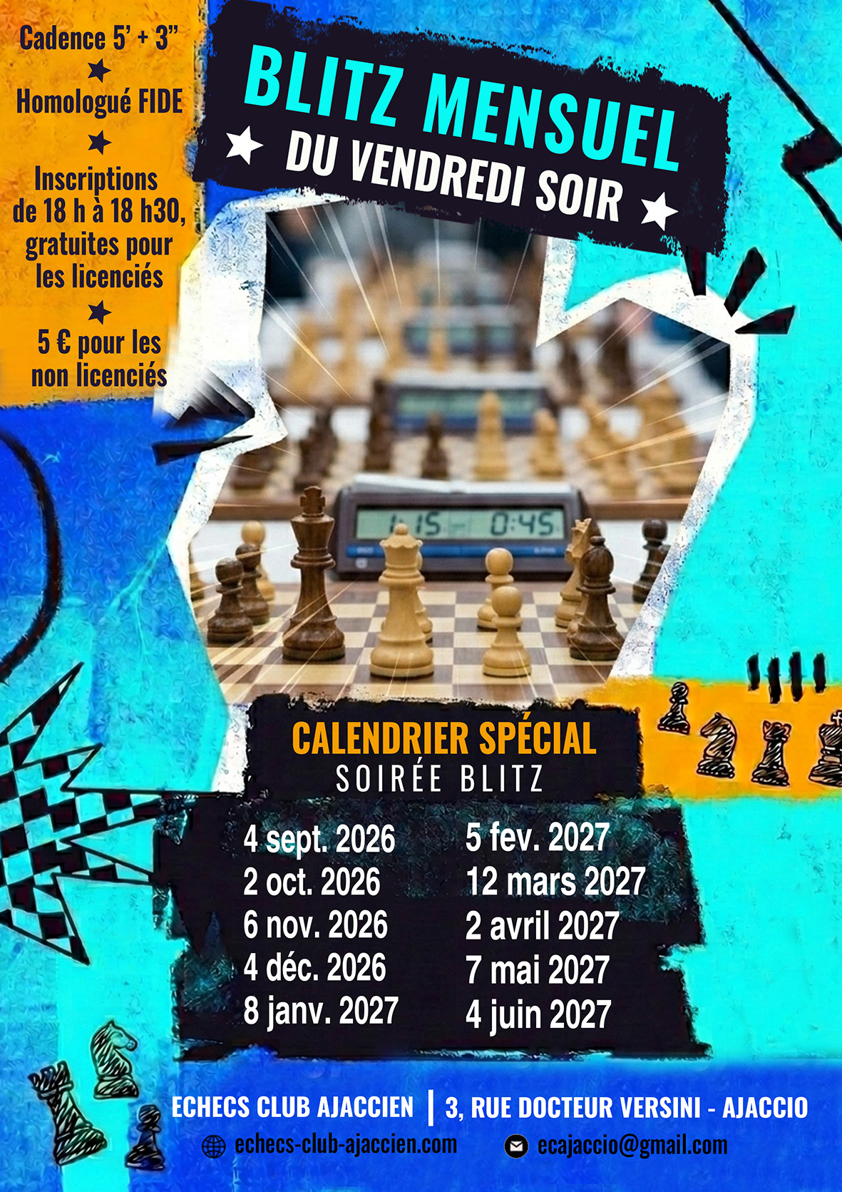 Les Blitz mensuels du vendredi soir de l’Échecs Club Ajaccien - 04/09/2026